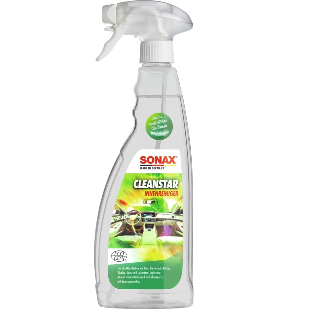 SONAX CleanStar (750 ml) Autoinnenreiniger für Stoff, Polster, Alcantara, Leder, Cockpit, Kunststoff, Gummi, Glas, Klavierlack, Displays, Touchscreens usw. | Art-Nr. 02534000