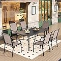 HERA'S HOUSE 7pcs Patio Dining Set, 6 Brown Textilene Chairs and 67" Rectangular Patio Dining Table with 1.57" Umbrella Hole, Outdoor Table and Chairs for Deck Backyard Lawn Garden Porch