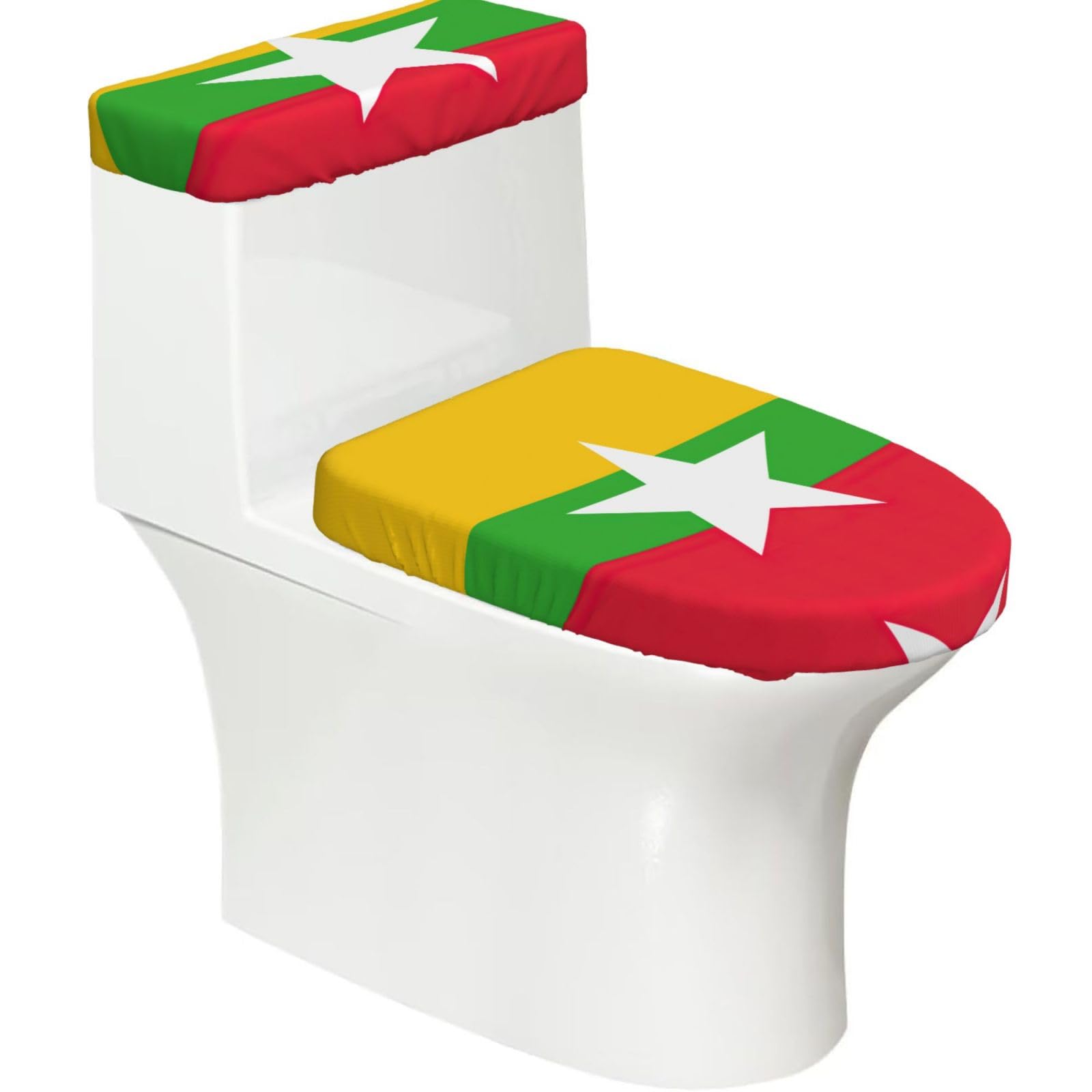 Flag Of Myanmar Print Bathroom Decor Toilet Lid Cover And Tank Covers, Restroom Accessories Fits Most Round