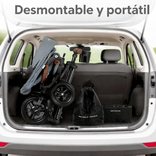 Miniatura 7 de Qplay Carrito Evolutivo Nova Deluxe, Con Asiento Giratorio, Plegado Compacto, Capota Ajustable, Cuero Hecho A Mano, Reposapiés Y Frenos - Para Niños De 10 A 36 Meses Gris