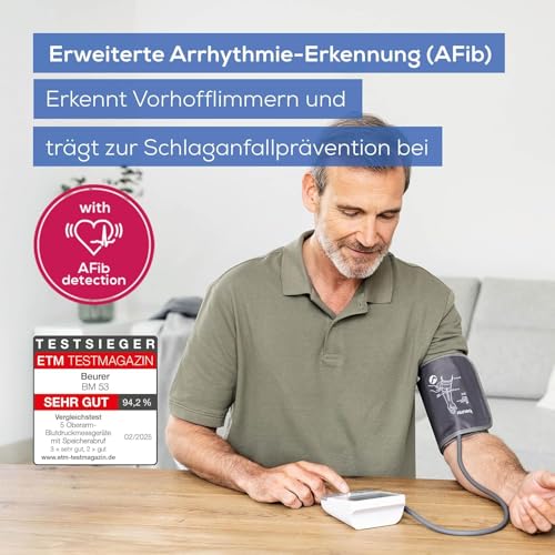 Beurer BM 53 Oberarm-Blutdruckmessgerät, made in Europe,klinisch validiert, AFib-Erkennung zur...