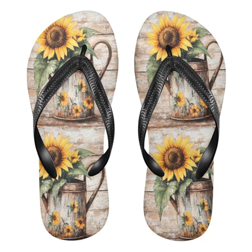 MNSRUU Sunflower Sandals Flip Flops for Women & Men,Padded Flip Flops Rubber Sandals Non-slip,4