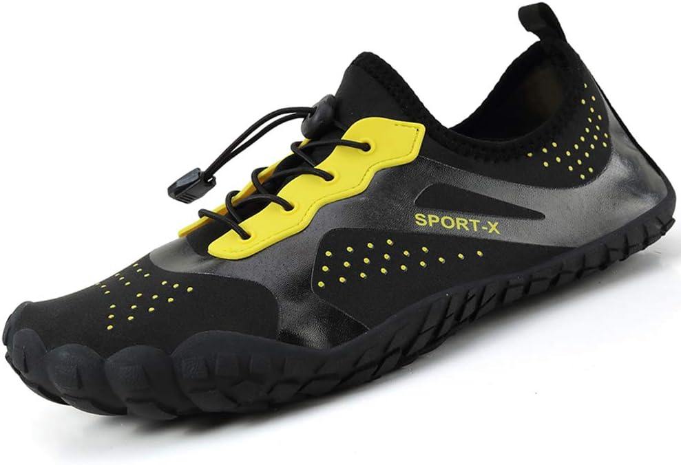 Mens Womens Aqua Water Shoes Quick Dry Barefoot Sports Exercise for Walking Swimming Diving Beach Surf Pool Yoga，Yellow 11 M US Women / 9.5 M US Men