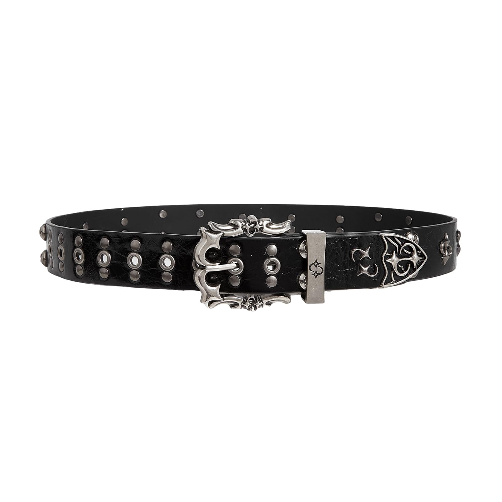 YUGSHNKFC Adjustable Punk Rivet Belt Double Row Hole Waistband Retro Waist Ornament PU Leather Waist Sash Distressed Retro Belt with Rivets