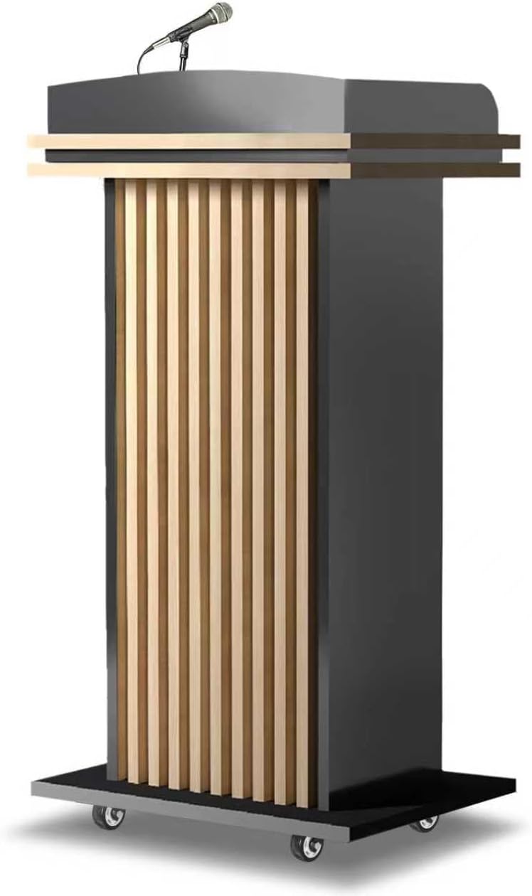 Wooden Podium Stand with Wheels, Pulpitos para Iglesias, Double-Layer Storage Pulpit, Lockable Drawer, Comes with Dust Cloth Durable and Mobile Lectern, Suitable for Churches, Classrooms,Conference.