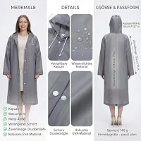 welsberg 2 Stück Regenponcho Damen und Herren Wasserdicht Atmungsaktiv Regenjacke Regenschutz Reganmantel für Festival Konzert Camping Wandern Angeln Sport, Grau – Ansicht 3