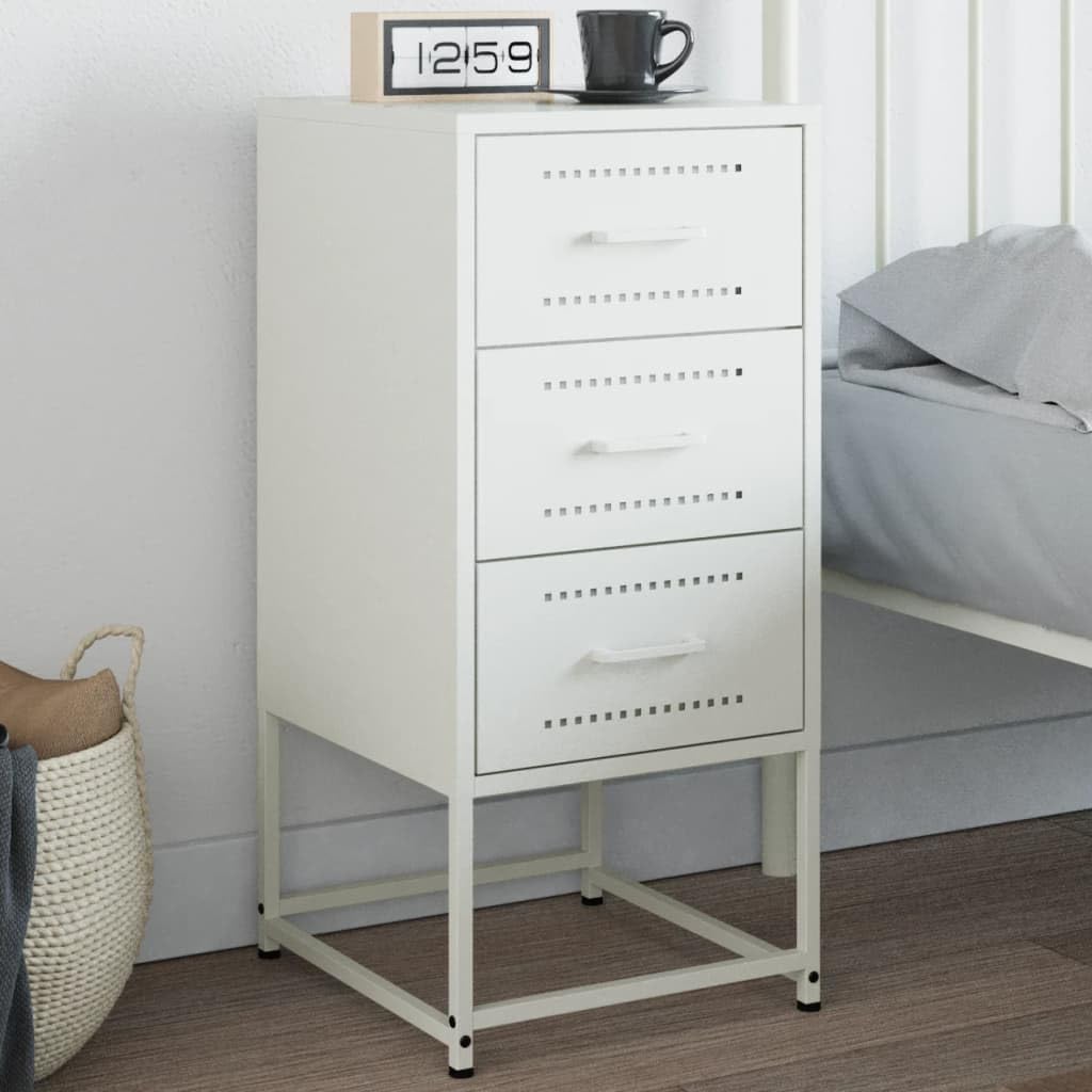 Comodino bianco 36 x 39 x 78 cm acciaio moderno design industriale con 1 cassetto per camera da letto soggiorno ufficio