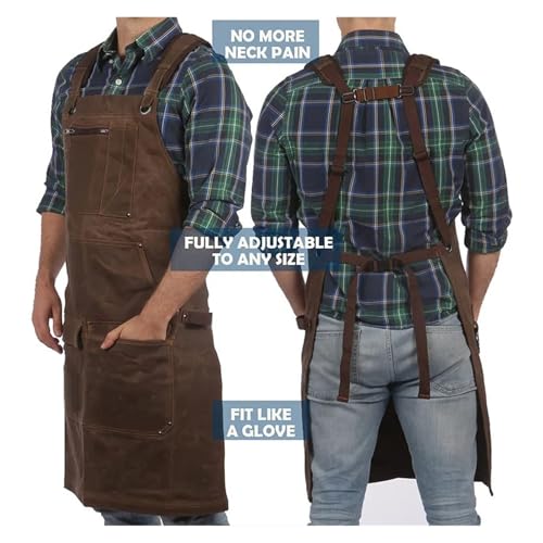 Delantal de lona impermeable negro ajustable con bolsillos para carpintero y soldadura 6