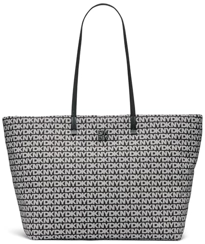 DKNY Jenny Tote, 100% poliéster con Ribete de Poliuretano Mujeres, Logotipo Negro y Negro