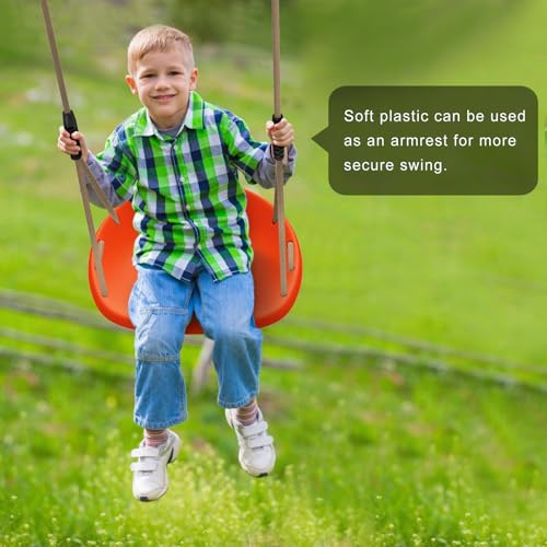 Image of SELEWARE Orange Heavy Duty Swing Seat for Adults Kids Tree Swing, 1 Pack | Indoor /Outdoor Plastic Swing with Adjustable Ropes and Carabiners, Swing Set Accessories for Backyard Patio Garden Playground