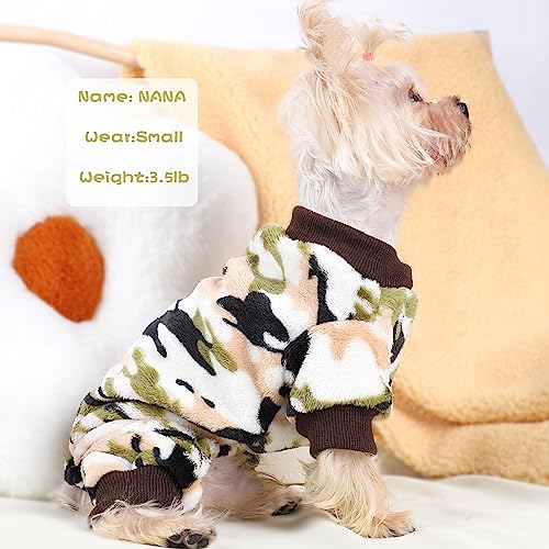 Chihuahua Pajamas For Dogs Small Puppy Pjs Fleece Winter Warm Dog Jumpsuit Cute Pet Clothes Tiny Dog Sweater Clothing Yorkie Teacup Outfits (Camouflage Green, Small) #TOP2