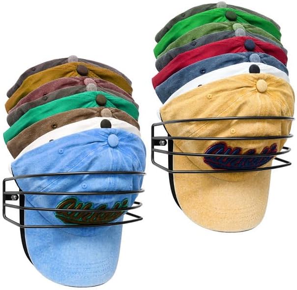 Miniatura 2 de Perchero de metal para gorras de béisbol, organizador de sombreros para pared y puerta, paquete de 2 para almacenamiento de 30 sombreros (blanco)
