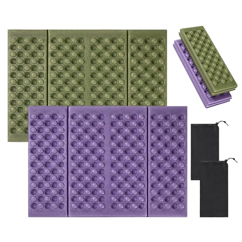 AYMQC Esterilla Plegable para Sentarse Cojín de Asiento Portátil Almohadilla para Sentarse de Espuma XPE Ultraligera para Acampar, Parque, Picnic, Senderismo 2 Piezas (Verde y Púrpura)