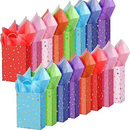 Pajean 32 Pack Star Party Favor Bags with Handle, Vivid Color