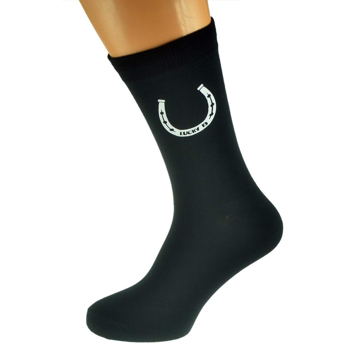 Gtr-Prestige Giftware Men's Black Lucky Horseshoe Design Novelty Socks Uk Size 5-12