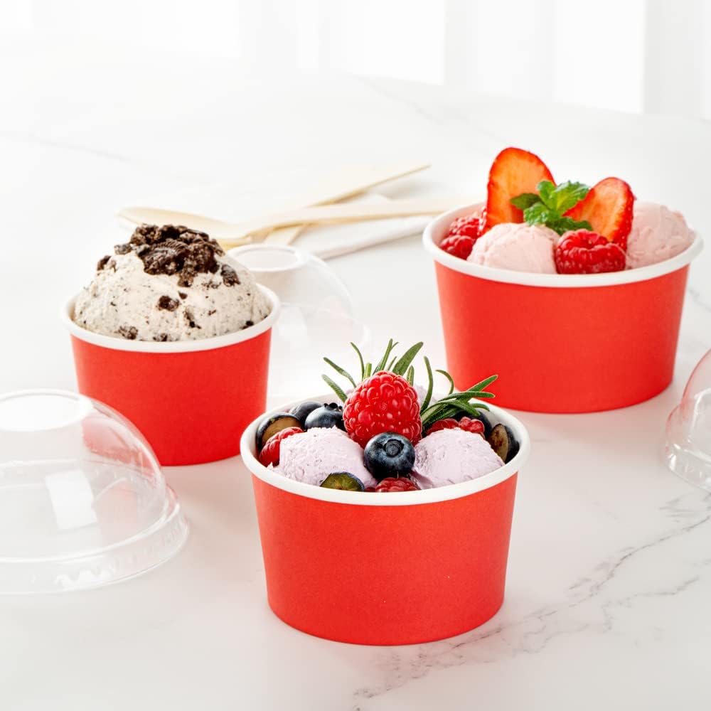 Coppetta 5-Ounce Dessert Cups, 200 Disposable Ice Cream Cups - Lids Sold Separately, Sturdy, Red Paper Frozen Yogurt Bowls, For Hot And Cold Foods, Perfect For Gelato Or Mousse - Restaurantware