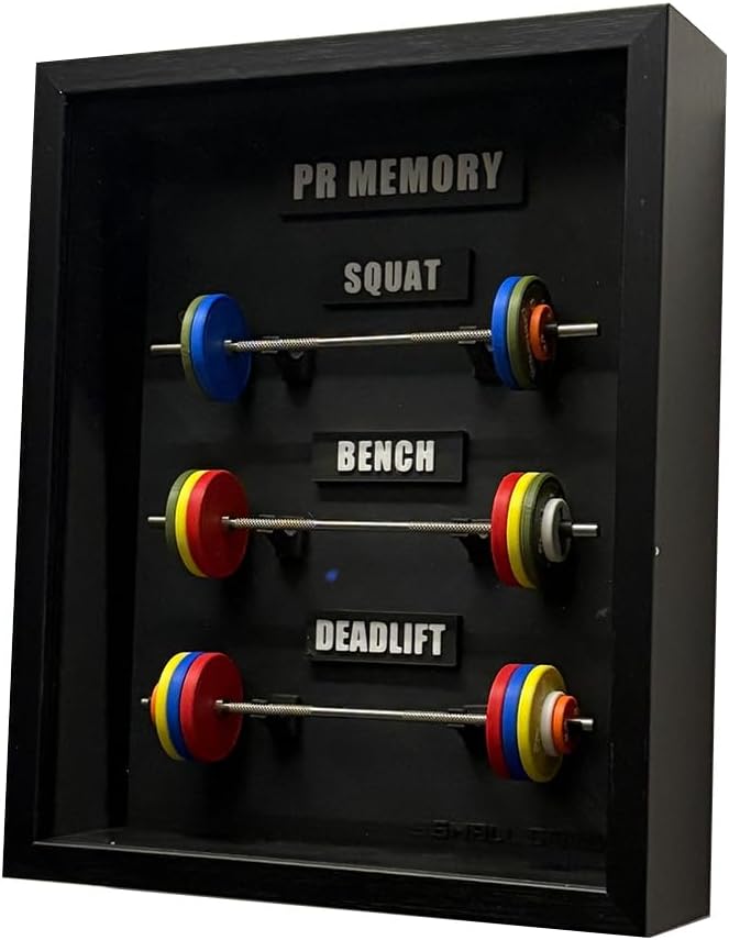 Mini Barbell PR Medal Frame, Miniature Gym Equipment Desk Decor, Collectible Gift for Fitness Fans