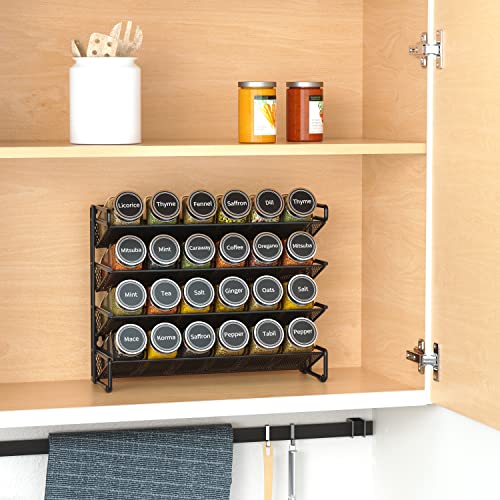 Image of SpaceAid Spice Rack Organizer with 24 Spice Jars, 386 Spice Labels, Chalk Marker and Funnel Set for Cabinet, Countertop, Pantry, Cupboard or Door & Wall Mount -24 Jars, 11.8 inch W x 10.8 inch H, Black