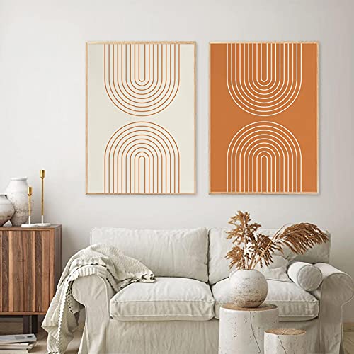 Póster geométrico abstracto Boho Pintura de pared neutral Arte de pared Impresión Nórdica moderna para sala de estar Decoración del hogar (50 x 70 cm/19.7 x 27.6 pulgadas) x2 sin marco