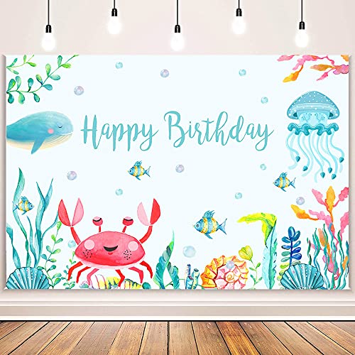 Aibiin Under The Sea Birthday Party Backdrop Ocean Animals Themed Princess Party Decorations Photo Background Banner For Kids Sea Animals Birthday Party Supplies Backdrop Banner Vinyl 7X5Ft #TOP1