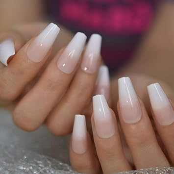 Amazon Com Nude Ombre Midi Press On Nails Long False Nail Tips Pcs Full Cover Acrylic Fake Nails 10 Sizes Ballerina Fake Nails Everything Else