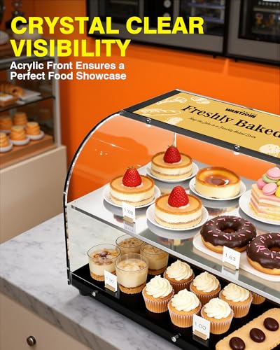 Image of WantJoin Pastry Display Case, 22-inch 2-Tier Countertop Display Case with Magnetic Doors & 3 Trays, Acrylic Commercial Food Display for Bakery, Bread, Dessert, Cake Shop