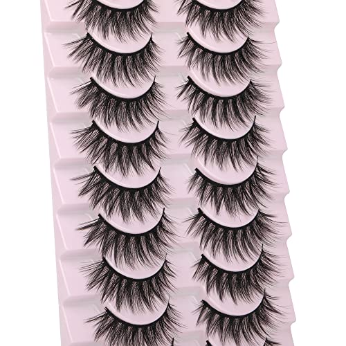 wiwoseo False Eyelashes Natural Look Faux Mink Lashes 3D Effect Wispy Fluffy Curly 15MM Lashes 10 Pairs Pack
