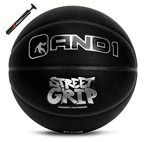 AND1 Street Grip Bola de basquete e bomba de couro composto premium - tamanho oficial 7 (75 cm), str