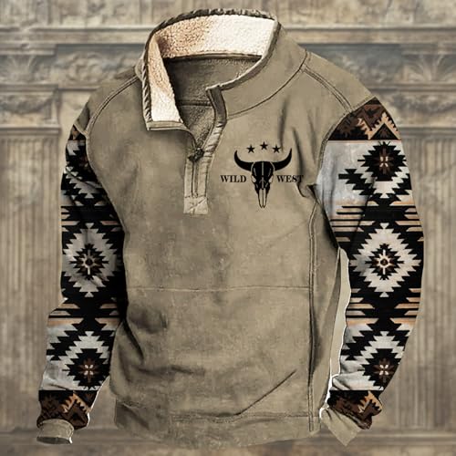 MARSVOVO Men's Aztec Cowboy Western Sweatshirts Casual Spring Fall Graphic Hoodie Collared 1/4 Zip Pullover with Pocket2