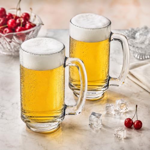 Image of WRINGO Solid Heavy Beer Mugs Set of 2, 450ML Glass Mug with Handle, Large Big Heavy Mugs for Freezer, Multipurpose Mugs, Dishwasher & Microwave Safe (BR-10)
