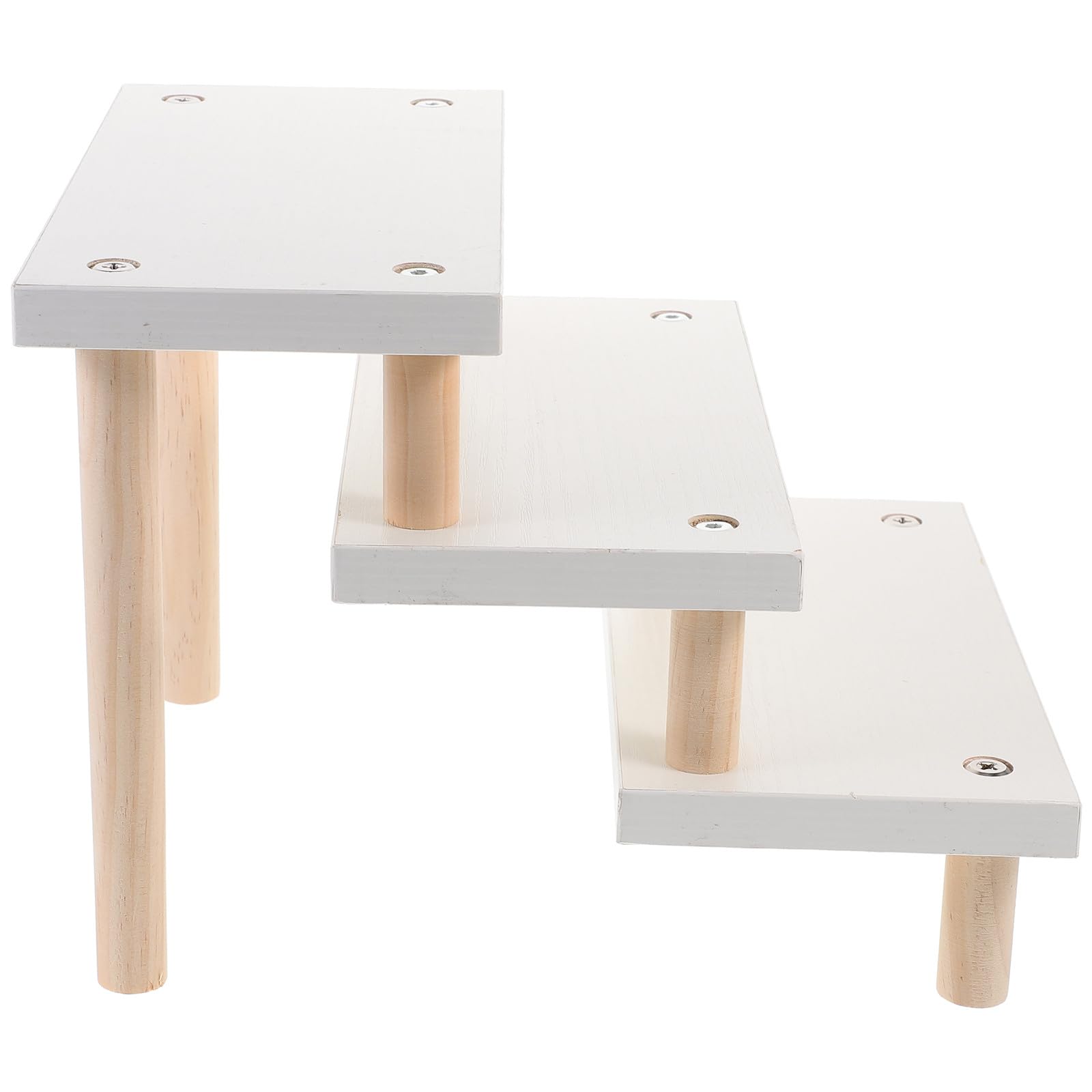 POPETPOP Holz Displayständer 3 stufig Tisch Organizer aus Massivholz 24x12cm Weiß Präsentationsregal für Figuren und Dekoration