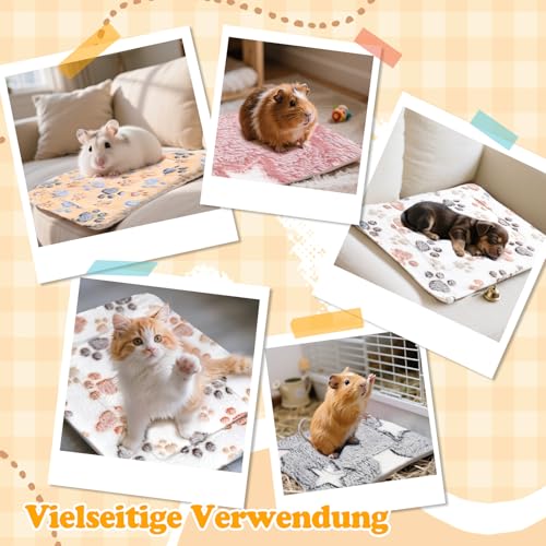 Jokureao 4Stück Kleintier Plüschbett Set, Flauschiges Kleintierbett, Waschbares Plüschbett für Meerschweinchen Kaninchen Hamster, Warme Kuschelmatte für Käfige, Weiche Fleece Decke für Kleintiere