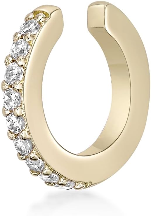 Lavari Jewelers Lab Grown Diamond Huggie Ear Cuff Earring for Women - 18k Yellow Gold Plated 925 Sterling Silver Earrings for Her (F-G, VS1-VS2, 0.08 cttw) Open Non Piercing Hypoallergenic