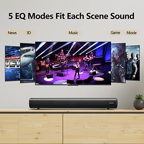 Passau Sound Bars For Tv Speaker With Full-Range Divers, Bass/Treble Adjustable, Bluetooth 5.1, Usb, Aux Inputs, 5 Eq Tv Soundbar For Projector Pc Home Theater 3D Surround Sound System-22.4 Inch #TOP1