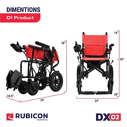 Rubicon DX02- Lightweight (Only 40lbs) Foldable Electric Wheelchair for Seniors - 12 mi Long Cruise Range with 500W Powerful Motor - Airline Approved with Detachable Battery (Model1)