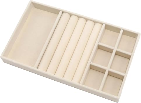 Velvet Jewelry Organizer Tray, Beige 3-in-1