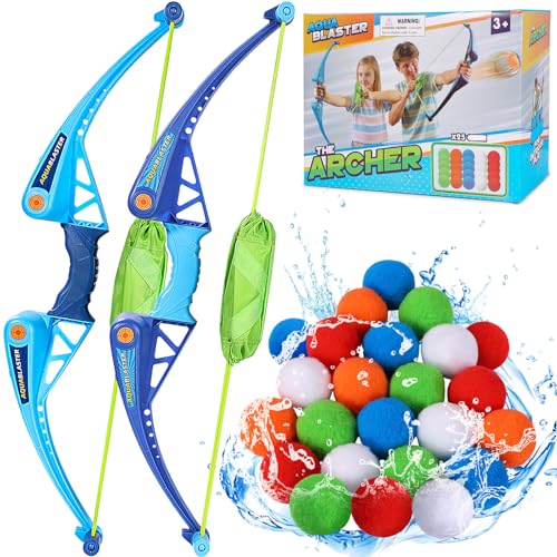 AOSPHYS 25Pcs Reusable Water Balloons with 2pcs Bow and Arrow for Kids, Pool Beach Water Fight Equipment for Boys and Girls, Outdoor Summer Toys for Kids Ages 3-12