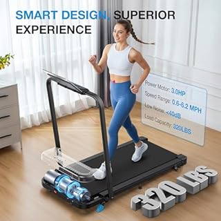 WELLFIT Foldable Treadmill with Incline, 320LB Capacity Walking Pad for Home Office Small, Smart Folding Walking Pad Treadmill with Handlebar, 0.6-6.2MPH Portable Under Desk Treadmills with App