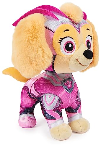 PAW PATROL: Der Mighty Kinofilm, Skye Superhelden-Plüschfigur, 30 cm groß, mit Glitzer-Uniform und Umhang, Spielzeug geeignet für Kleinkinder