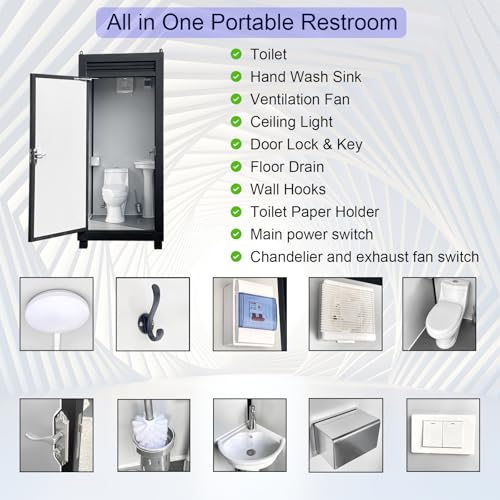 Image of Outdoor Portable Restroom With Light, Mobile Restroom With Sink And Vent Fan, Portable Toilet For Concerts Conventions Construction And Sporting Events, Silver Color