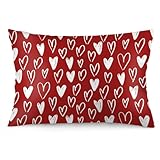 Easternproject Valentine's Day Pillowcases 20x26 Inch Standard Double Sided White Hearts Decor Red Pillow Case Valentine’s Day Sleeping Throw Pillow Covers for Bed