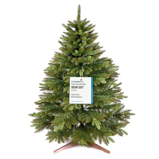 Premium Weihnachtsbaum künstlich 120cm - TESTSIEGER 10 Jahre GARANTIE - Naturgetreu, dichte Zweige, Künstlicher Weihnachtsbaum mit Holzständer, Christmas Tree Tannenbaum künstlich 120 cm Pure Living