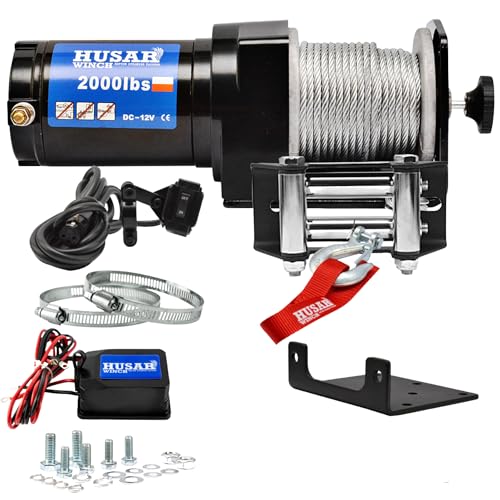 Husar Winch Verricello Elettrico 12V 2000 libbre con fune metallica 15m