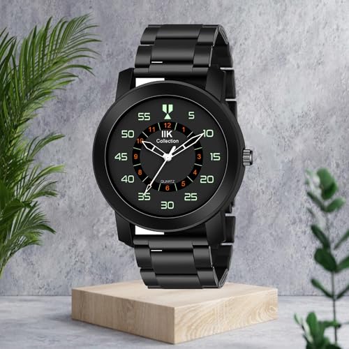 Image of IIK COLLECTION Watches for Men Round Numerical Dial |Analogue Quartz Movemnet Mens Watch|Long Battery Life|Stainless Steel Adjustable Bracelet Black Chain with Long Lasting Polish| Watches for Boys