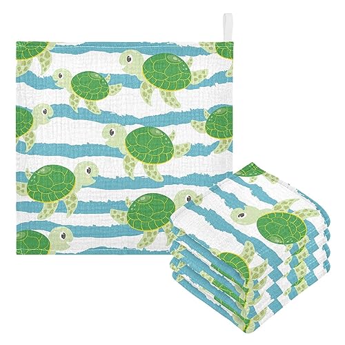 Image of vvfelixl Cute Characters Green Turtles Baby Burp Cloths Baby Muslin Washcloths for Boys Girls Cotton Baby Face Towel for Newborn Infants Soft and Absorbent 11.8 X 11.8 in, 5 Pack