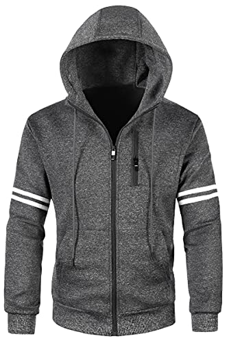 Chrisuno Mens Lightweight Full Zip Hooded Sweatshirt Fleece With Kanga Pocket Hoodies Xl Grey #TOP2