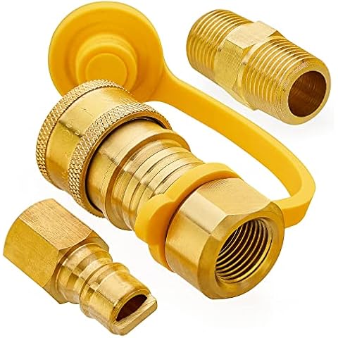 CALPOSE 3/8 Inch Natural Gas Quick Connect Fittings, 100% Solid Brass LP Gas Propane Hose Quick Disconnect Kit Cover