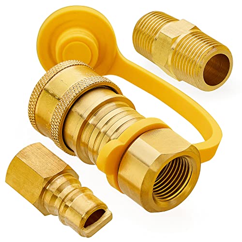 CALPOSE 3/8 Inch Natural Gas Quick Connect Fittings 100% Solid Brass LP Gas Propane Hose Quick Disconnect Kit