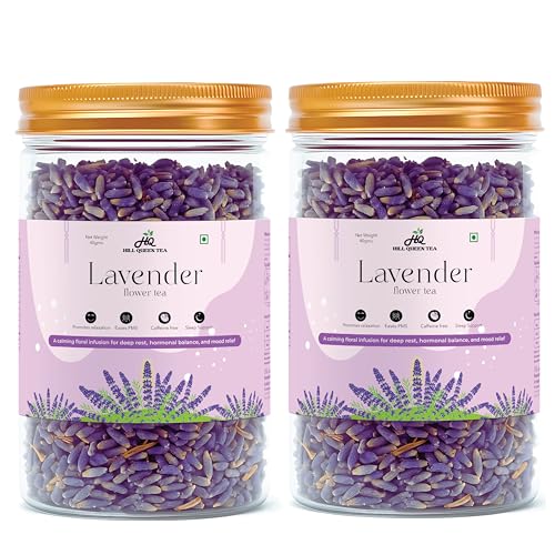 Hill Queen Lavender Flower Tea 80g | Premium Sun-Dried Whole Lavender Buds | Herbal Caffeine-Free Tea for Stress Relief, Better Sleep & Relaxation | Natural Floral Infusion (80 Cups)