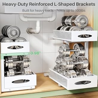 Under Sink Organizer, 2 Pack 2 Tier Pull out Cabinet Organizer Baskets with Mesh Sliding Drawers, Slide out Sink Storage Shelves for Kitchen, Bathroom, Pantry, Cabinet Organizers and Storage(White)